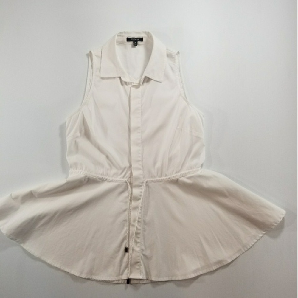 White peplum sleeveless button up